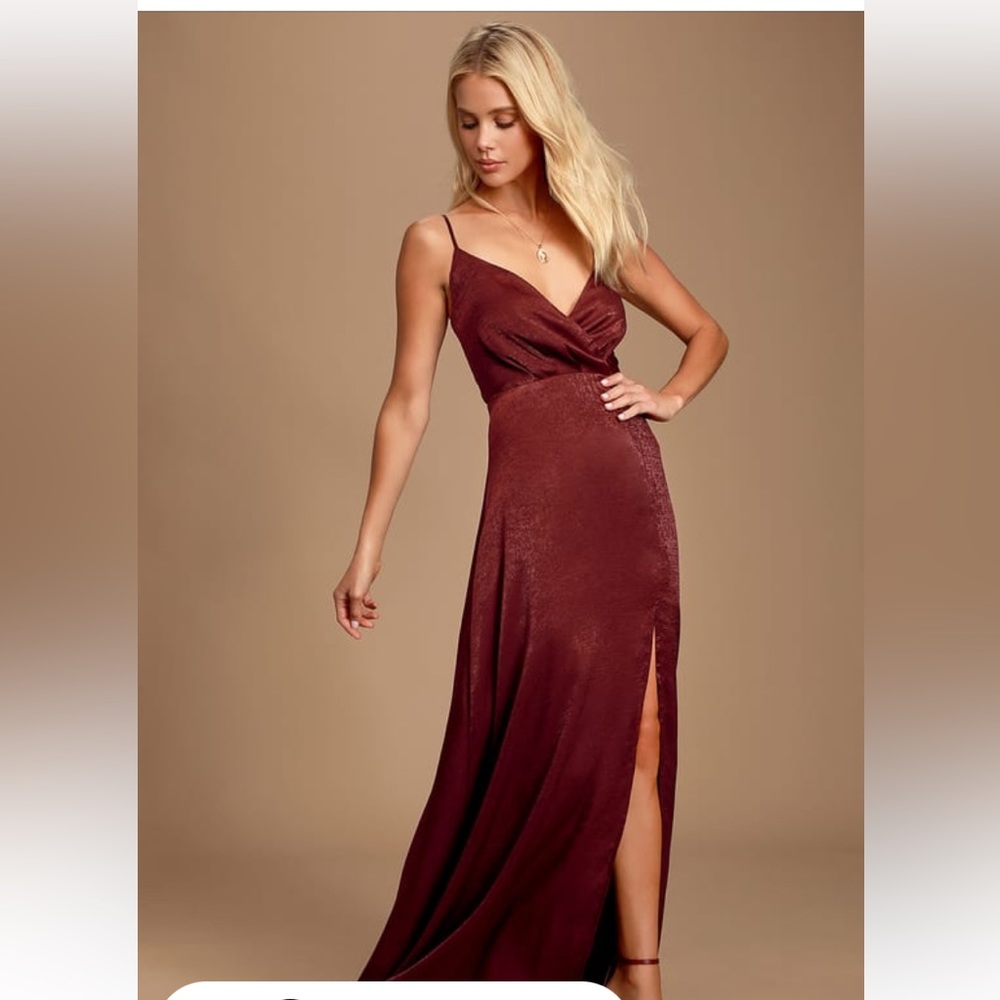 Lulu’s Constantine Burgundy Satin Maxi